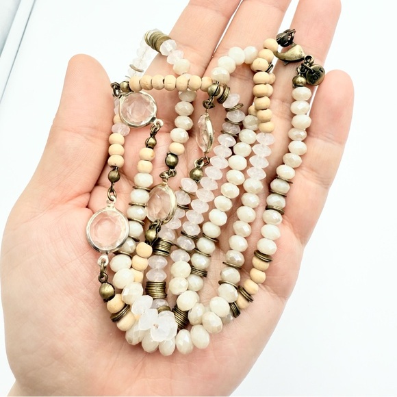 Loft Ann Taylor Multi Beads Wool Clear Rhinstones Long Necklace in Neutral Tones - Picture 5 of 9